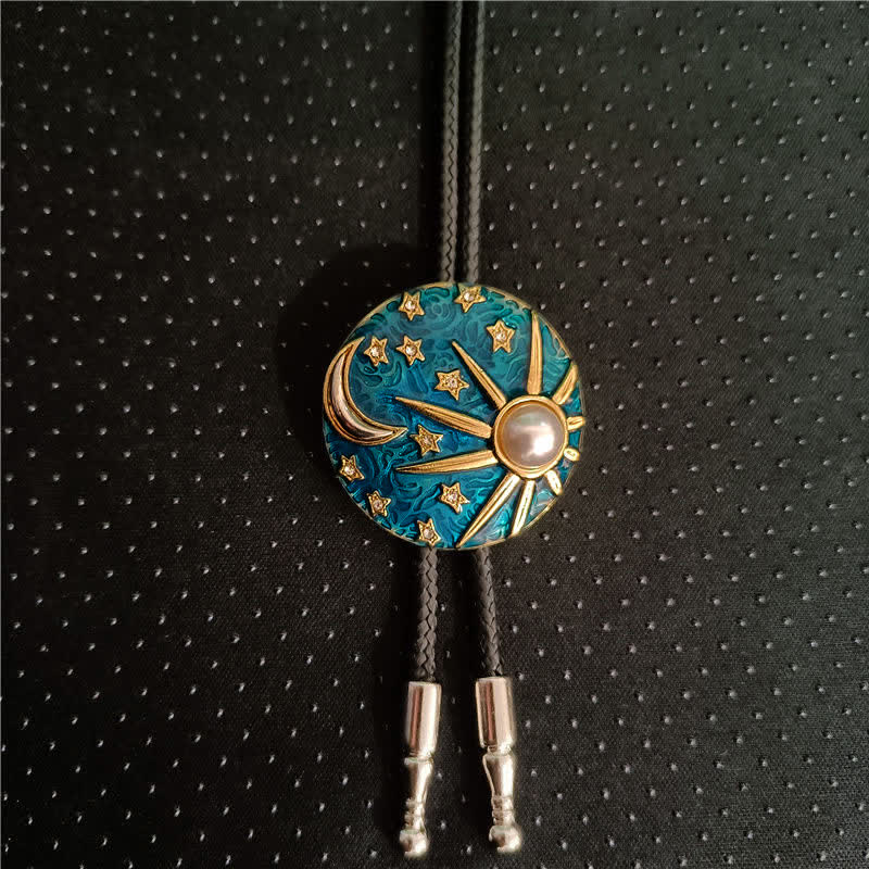 Cravatta Bolo Vintage Sole e Luna con Perla