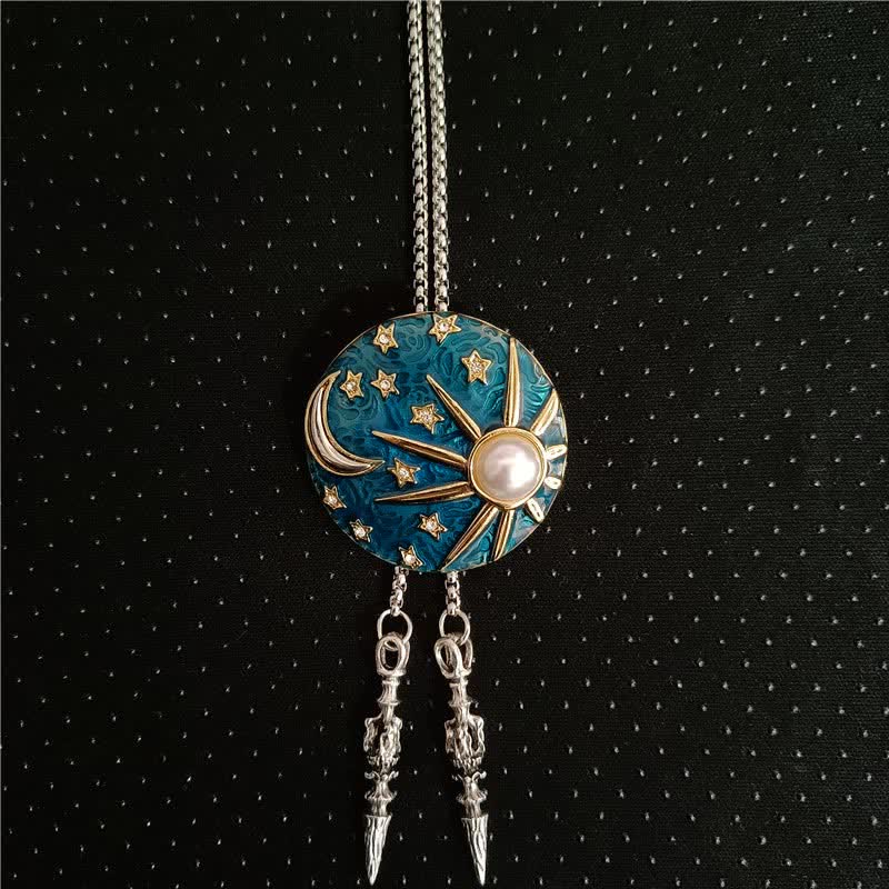 Cravatta Bolo Vintage Sole e Luna con Perla