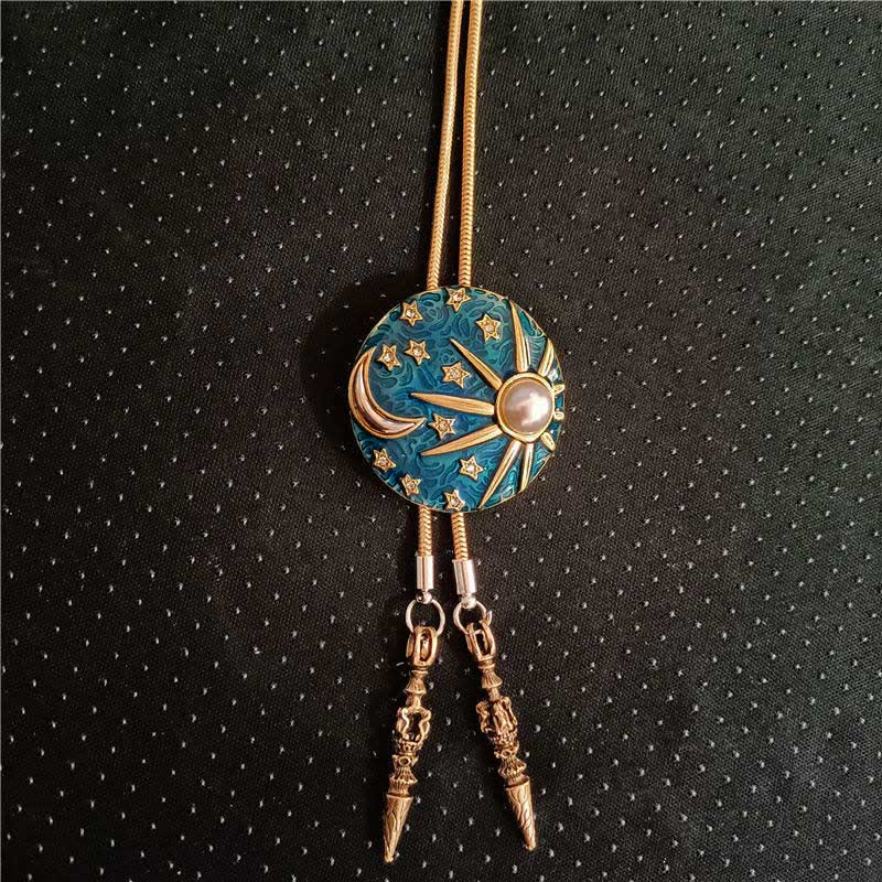 Cravatta Bolo Vintage Sole e Luna con Perla