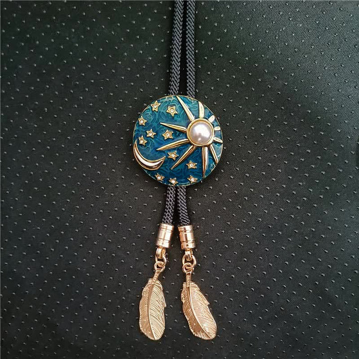 Cravatta Bolo Vintage Sole e Luna con Perla
