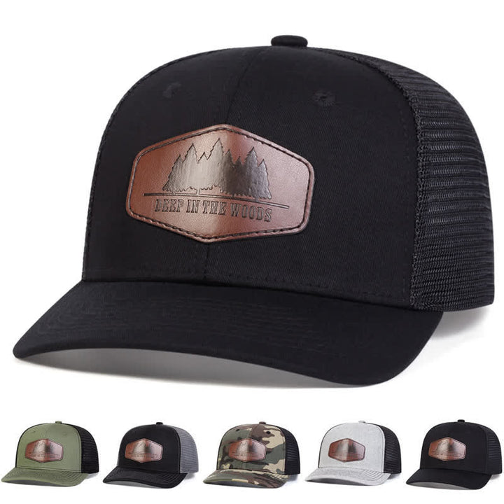 Cappello da camionista con etichetta in pelle "Deep In The Woods"