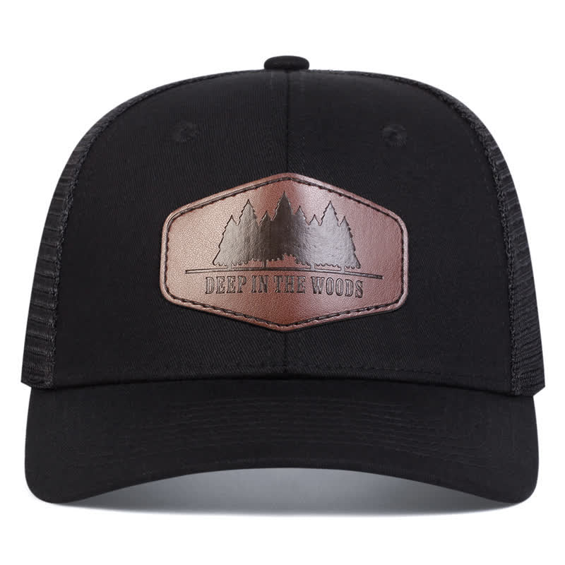 Cappello da camionista con etichetta in pelle "Deep In The Woods"