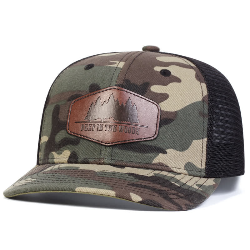 Cappello da camionista con etichetta in pelle "Deep In The Woods"
