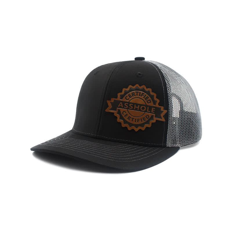 Cappello da camionista con etichetta in pelle marrone e motivo a lettere - Nero e grigio - Regolabile (circa 22"-23 5/8") - image 9