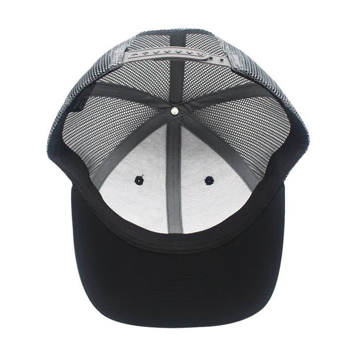 Cappello da camionista con etichetta in pelle marrone e motivo a lettere
