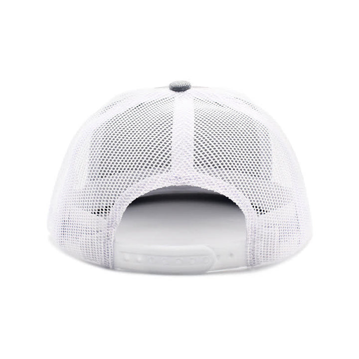 Cappello da camionista con etichetta in pelle marrone e motivo a lettere