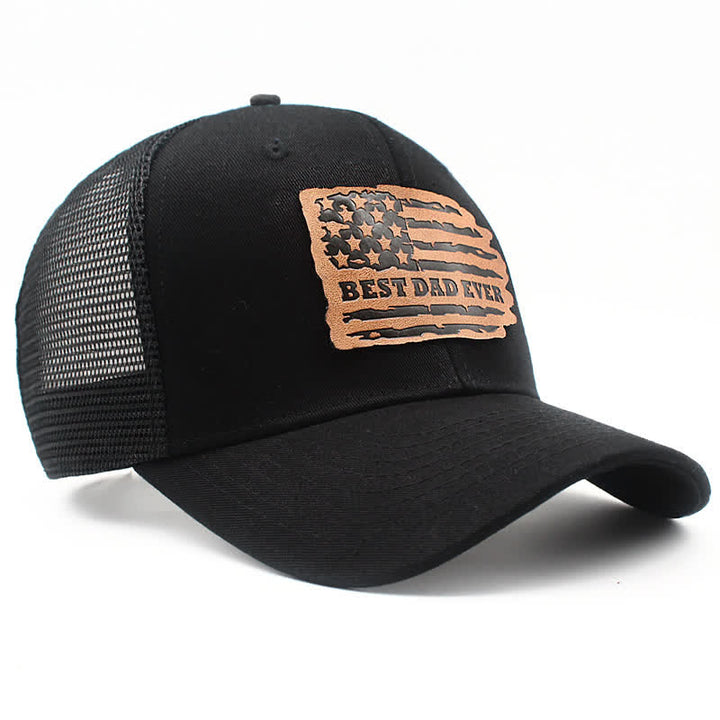 Cappello da camionista con toppa in pelle e bandiera USA "Best Dad Ever"