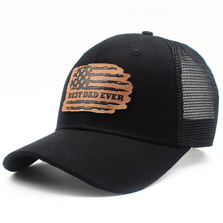 Cappello da camionista con toppa in pelle e bandiera USA "Best Dad Ever"