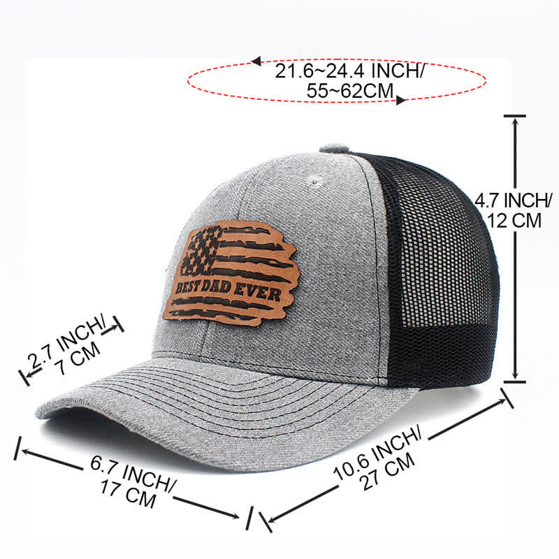Cappello da camionista con toppa in pelle e bandiera USA "Best Dad Ever"