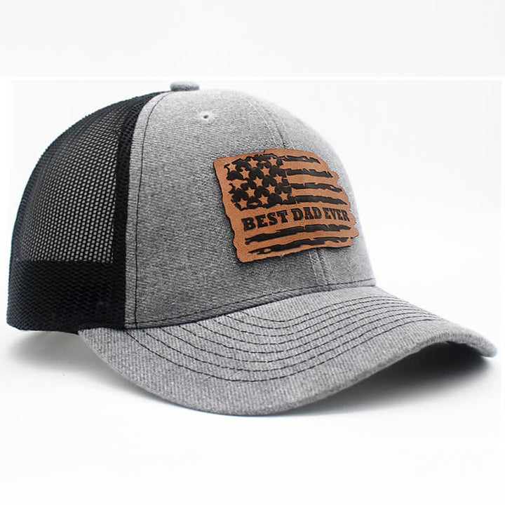 Cappello da camionista con toppa in pelle e bandiera USA "Best Dad Ever"