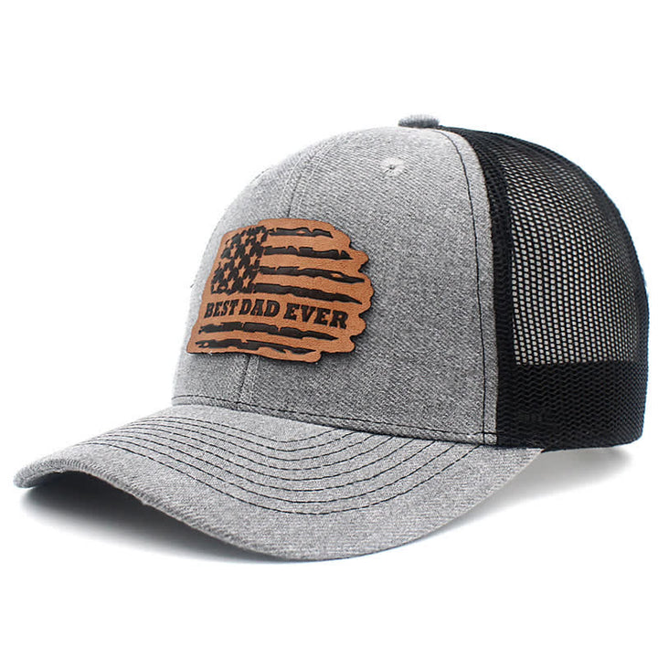 Cappello da camionista con toppa in pelle e bandiera USA "Best Dad Ever"
