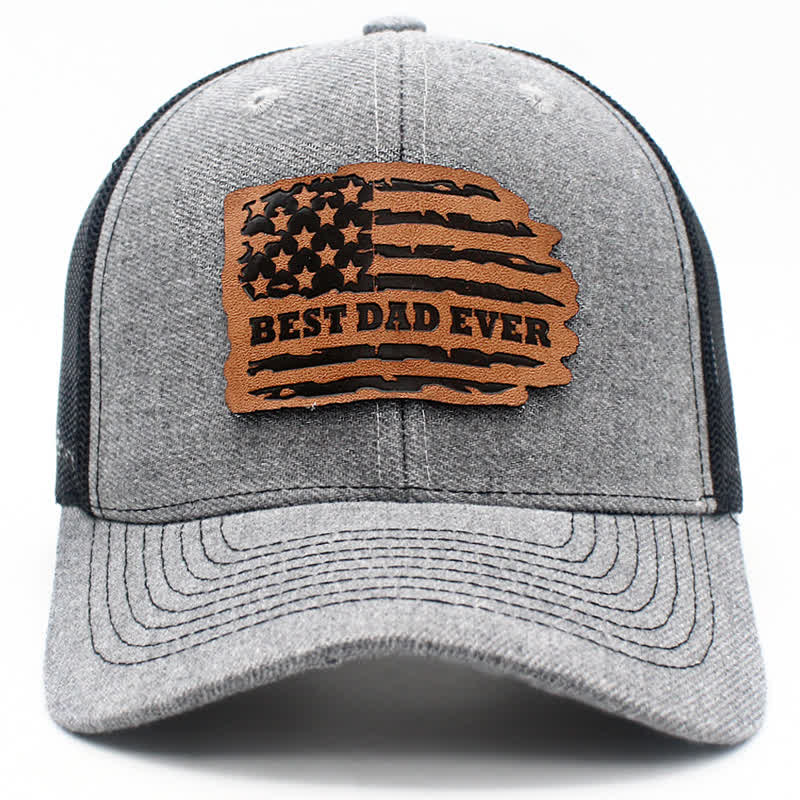 Cappello da camionista con toppa in pelle e bandiera USA "Best Dad Ever"