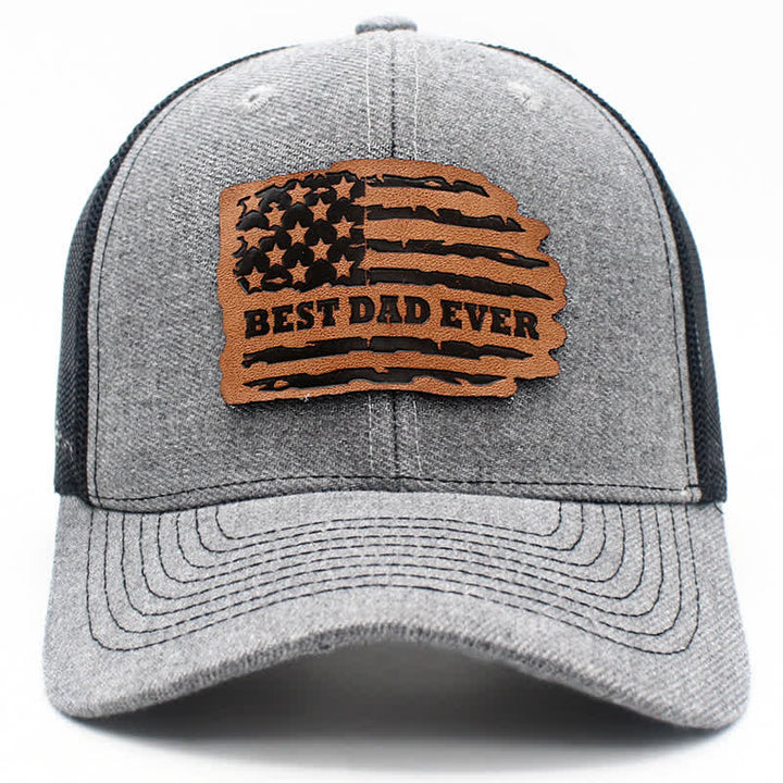 Cappello da camionista con toppa in pelle e bandiera USA "Best Dad Ever"