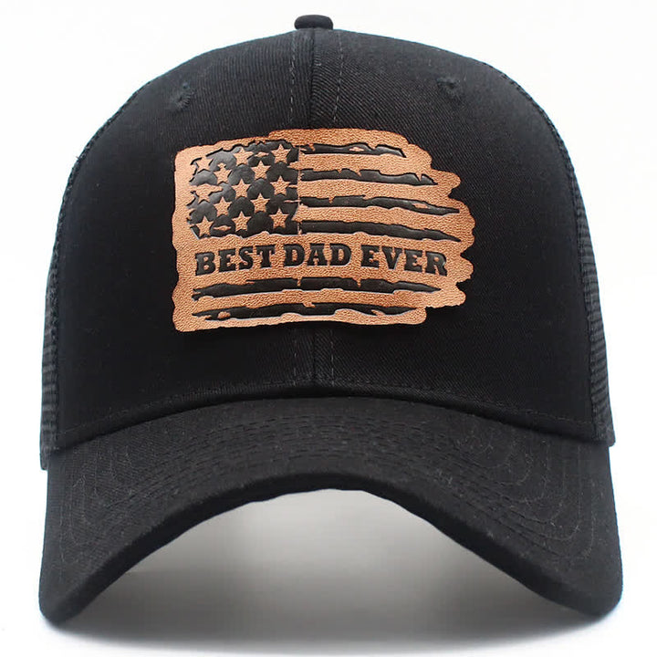 Cappello da camionista con toppa in pelle e bandiera USA "Best Dad Ever"