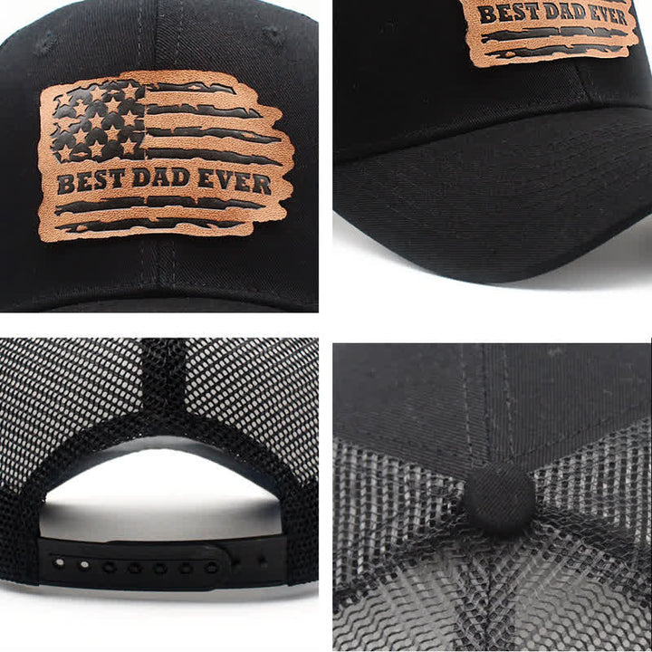 Cappello da camionista con toppa in pelle e bandiera USA "Best Dad Ever"