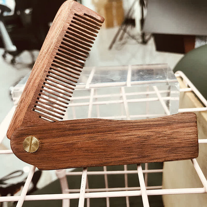 Pettine per barba e capelli pieghevole in legno con nome intagliato personalizzato