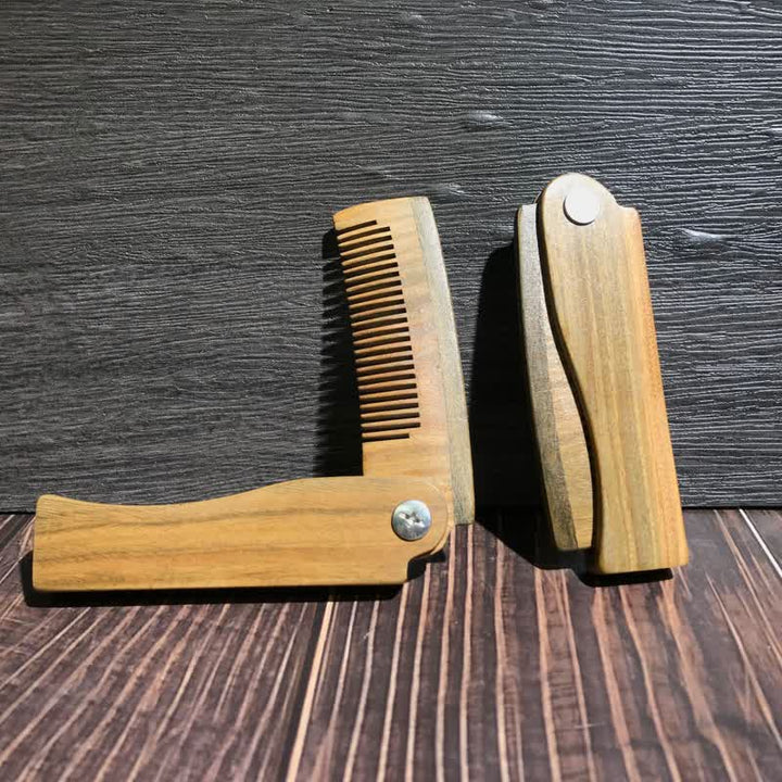 Pettine per barba e capelli pieghevole in legno con nome intagliato personalizzato