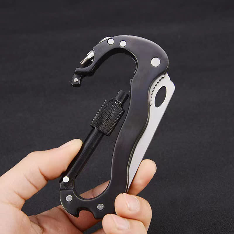 Coltello pieghevole multiuso 5 in 1 con moschettone e fibbia a forma di D