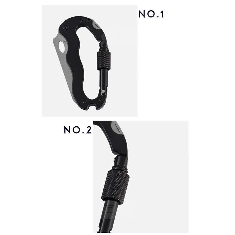 Coltello pieghevole multiuso 5 in 1 con moschettone e fibbia a forma di D