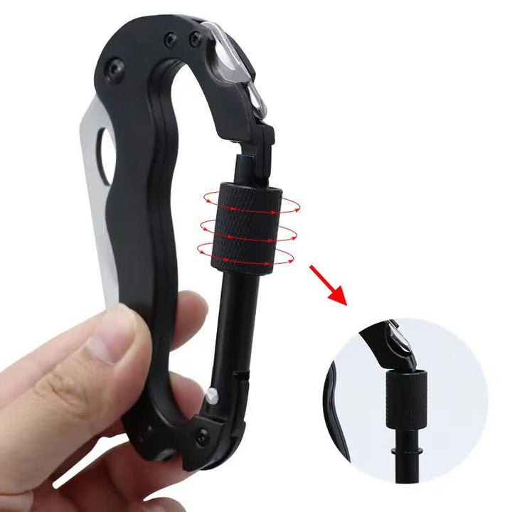 Coltello pieghevole multiuso 5 in 1 con moschettone e fibbia a forma di D