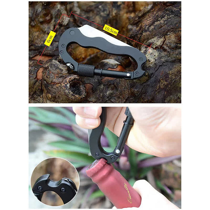Coltello pieghevole multiuso 5 in 1 con moschettone e fibbia a forma di D
