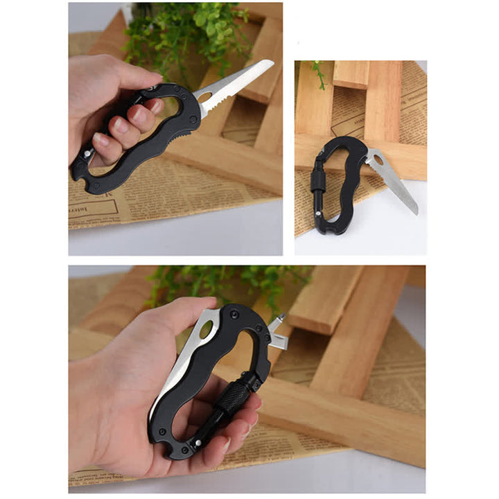 Coltello pieghevole multiuso 5 in 1 con moschettone e fibbia a forma di D