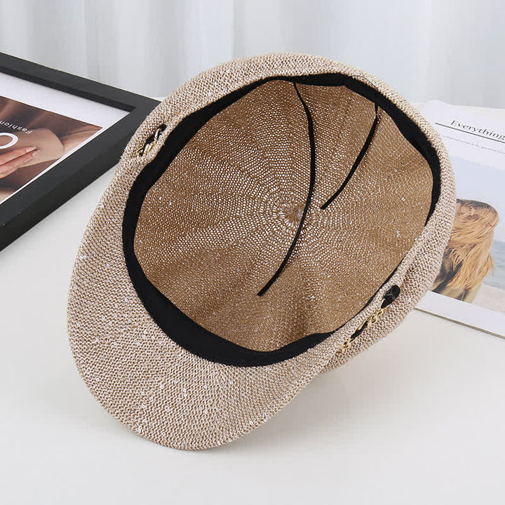 Cappello basco ottagonale in paglia con paillettes e catena d'oro da donna