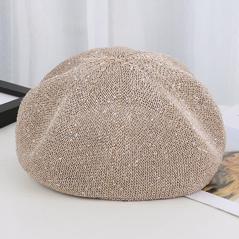 Cappello basco ottagonale in paglia con paillettes e catena d'oro da donna