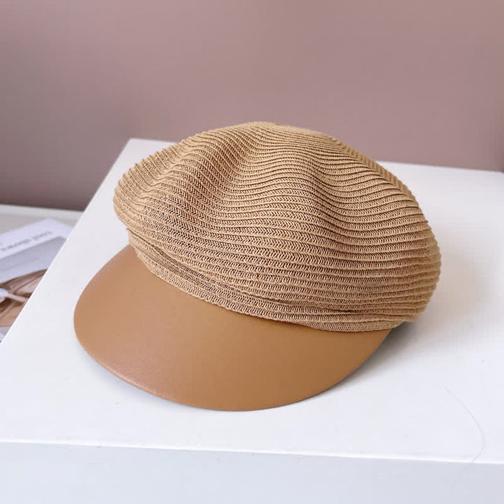 Cappello basco in paglia con visiera in similpelle da donna - Cachi - Regolabile (22"-22 7/8") - image 0
