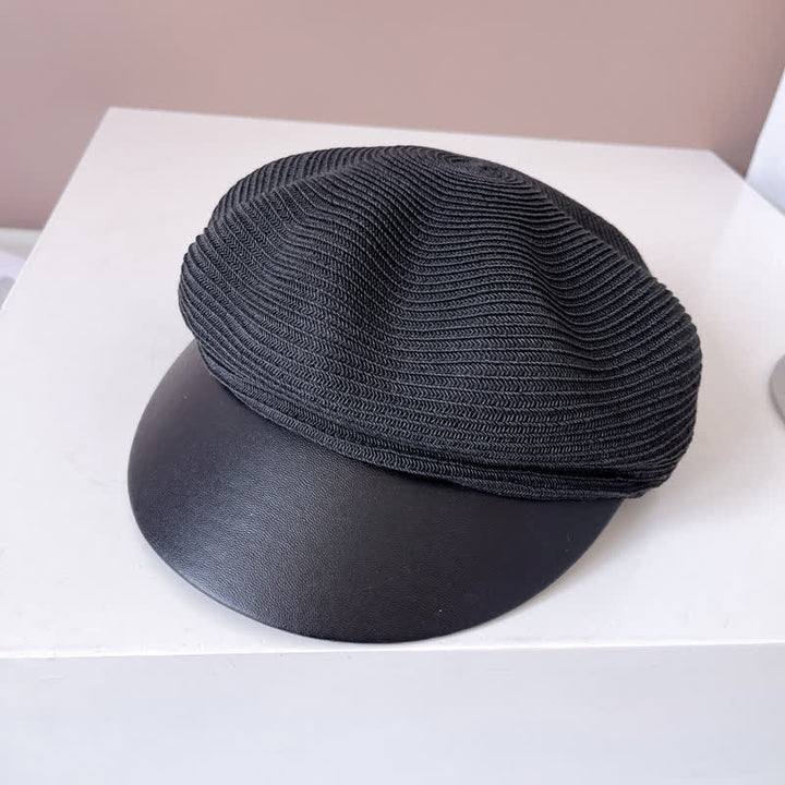 Cappello basco in paglia con visiera in similpelle da donna - Nero - Regolabile (22"-22 7/8") - image 5