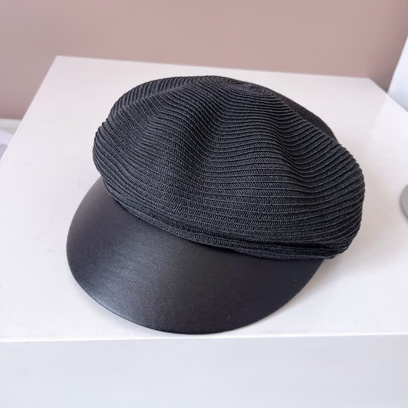 Cappello basco in paglia con visiera in similpelle da donna - Nero - Regolabile (22"-22 7/8") - image 5