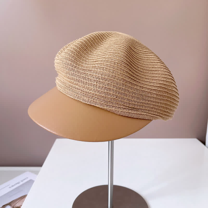 Cappello basco in paglia con visiera in similpelle da donna - image 2