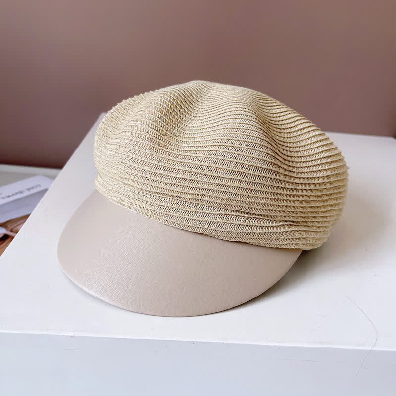 Cappello basco in paglia con visiera in similpelle da donna - Avorio - Regolabile (22"-22 7/8") - image 6