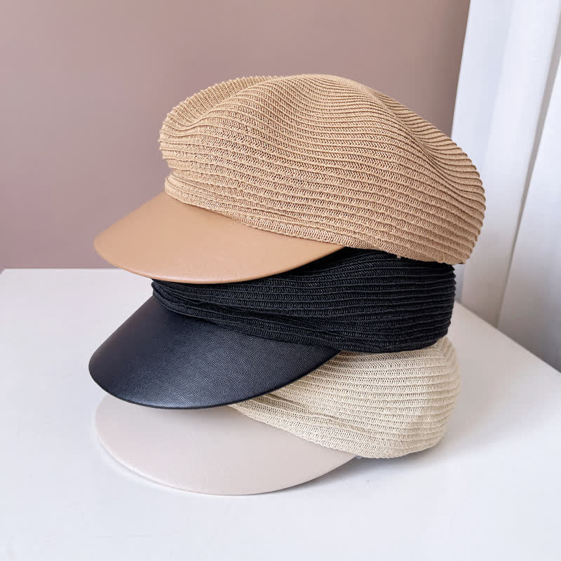 Cappello basco in paglia con visiera in similpelle da donna - image 1