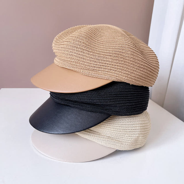 Cappello basco in paglia con visiera in similpelle da donna - image 1