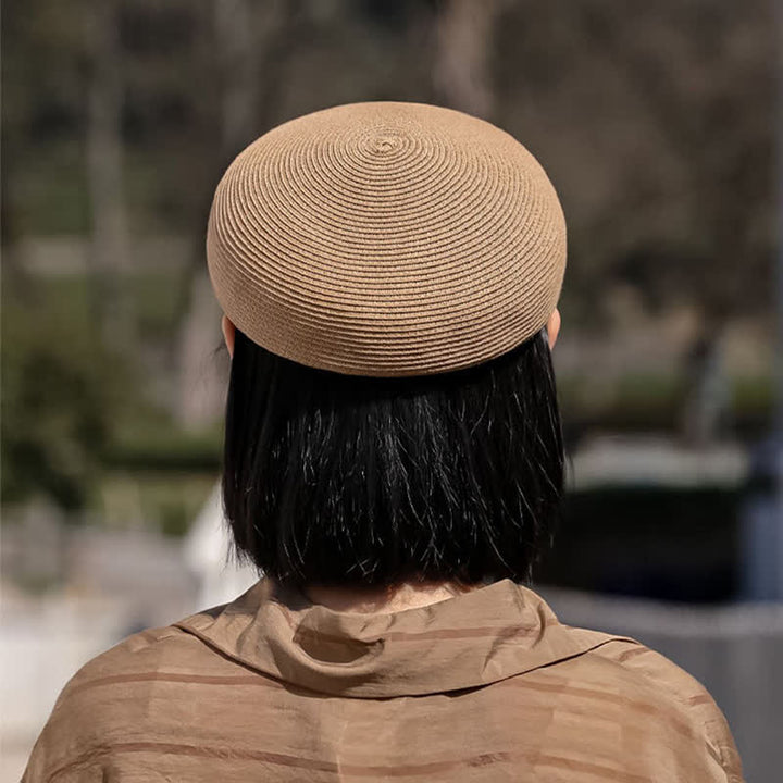 Cappello da spiaggia in paglia con visiera intrecciata a righe, classico da donna