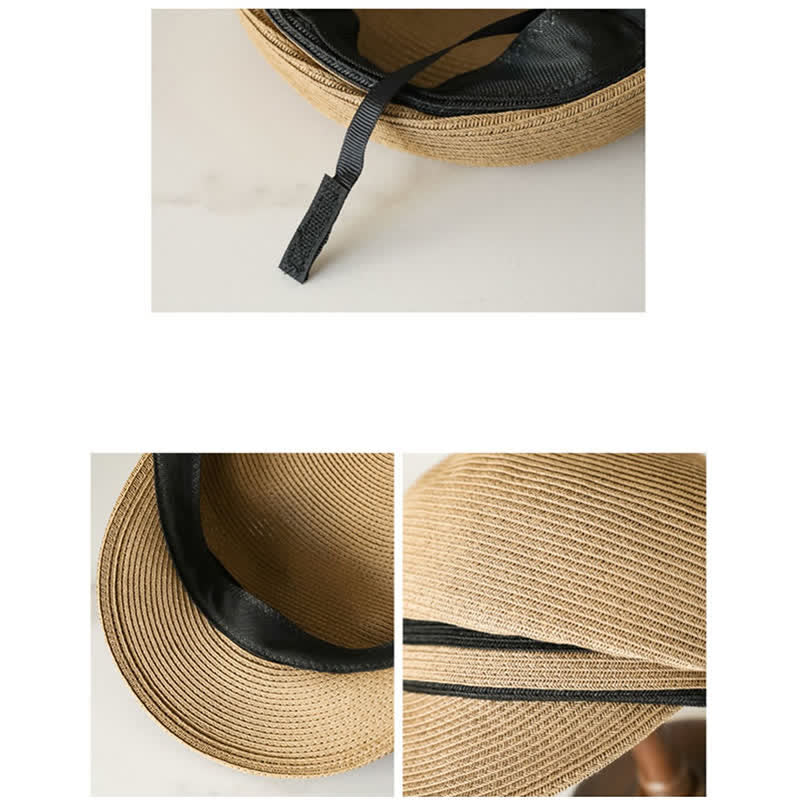 Cappello da spiaggia in paglia con visiera intrecciata a righe, classico da donna