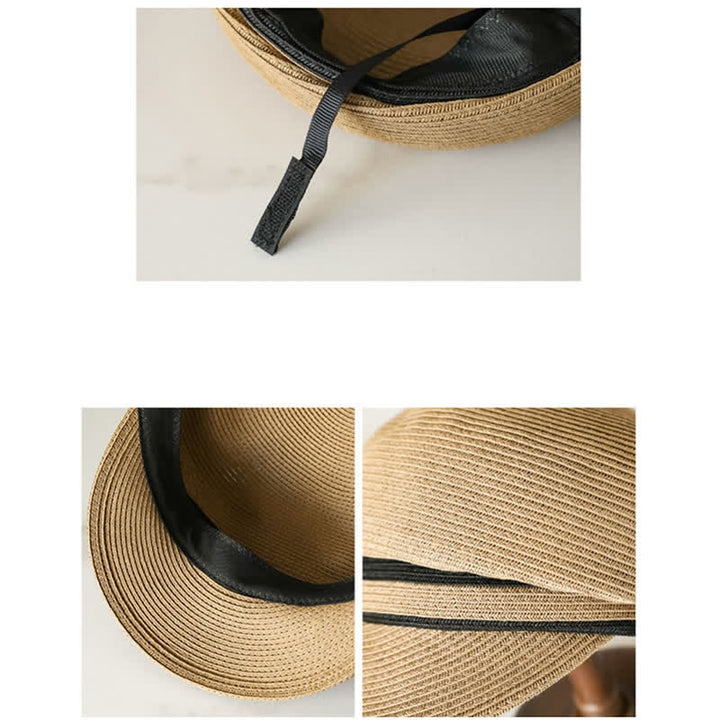 Cappello da spiaggia in paglia con visiera intrecciata a righe, classico da donna - image 3