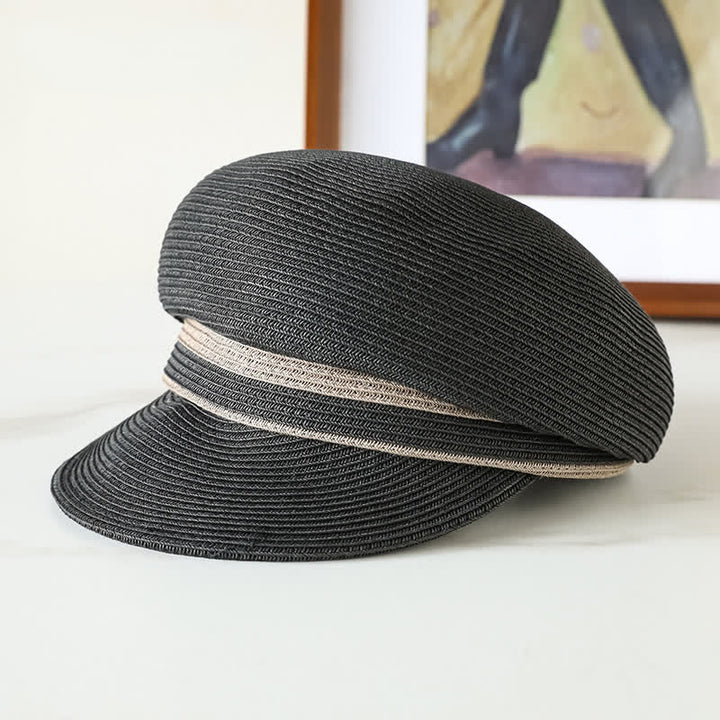 Cappello da spiaggia in paglia con visiera intrecciata a righe, classico da donna