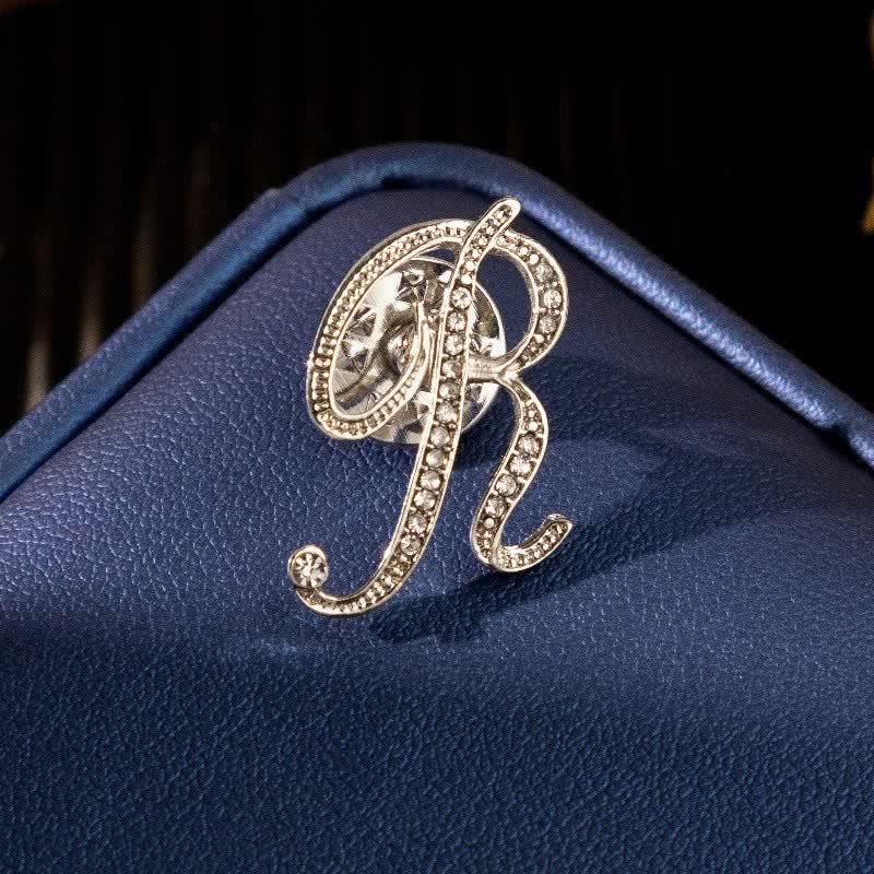 Spilla con lettera iniziale dell'alfabeto 26 in argento e strass - R - image 18