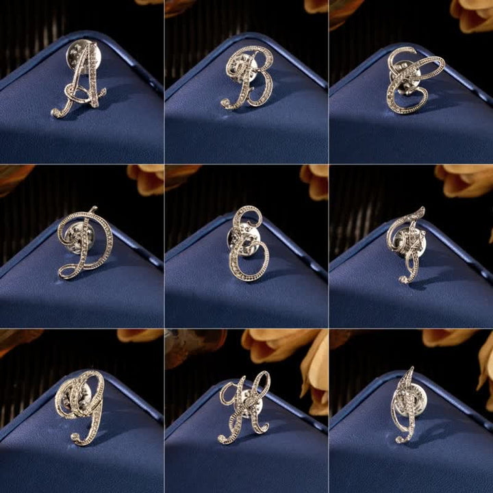 Spilla con lettera iniziale dell'alfabeto 26 in argento e strass