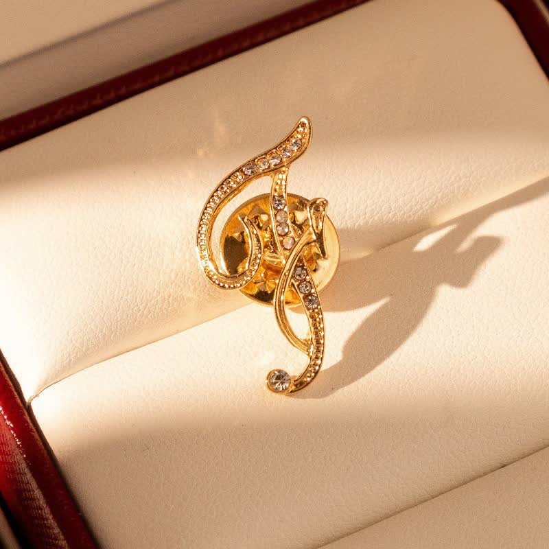 Spilla con lettera iniziale in oro 26 dell'alfabeto con strass - T - image 20