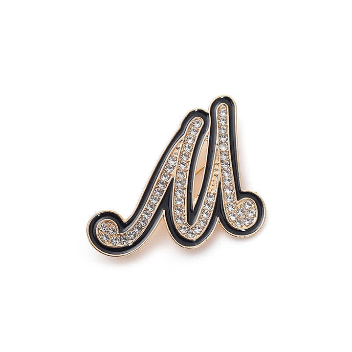 Spilla con lettera iniziale smaltata nera e strass, alfabeto 26 - M - image 17