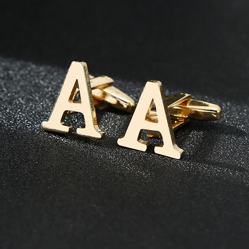 Gemelli da uomo placcati in oro con iniziale e 26 lettere dell'alfabeto.