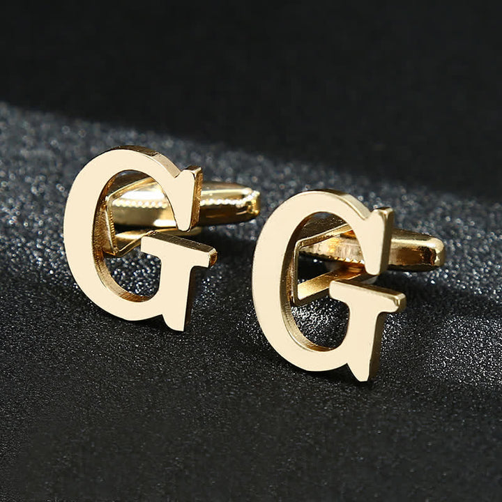 Gemelli da uomo placcati in oro con iniziale e 26 lettere dell'alfabeto.