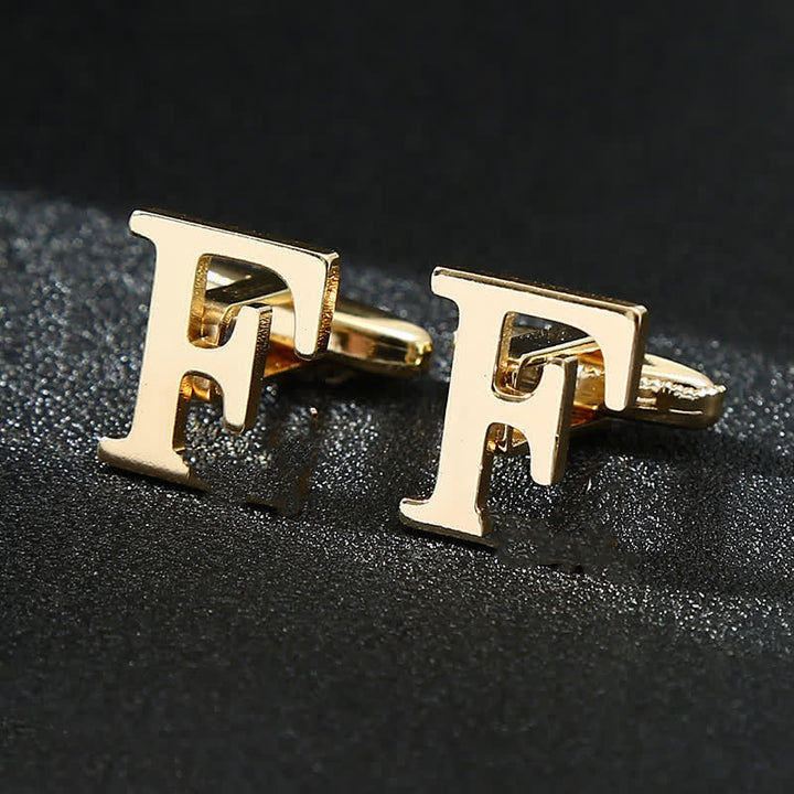 Gemelli da uomo placcati in oro con iniziale e 26 lettere dell'alfabeto. - F - image 0