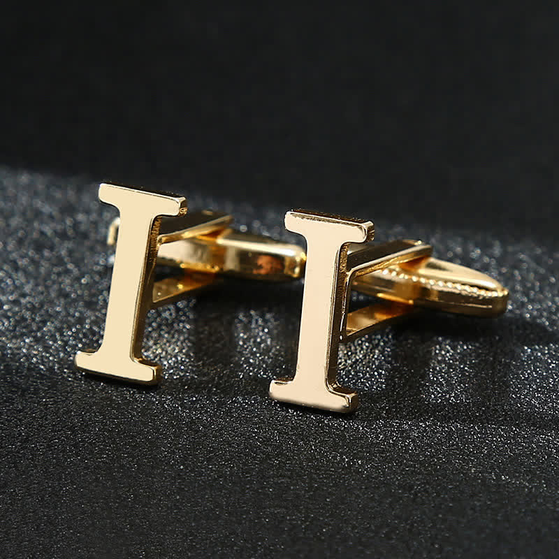 Gemelli da uomo placcati in oro con iniziale e 26 lettere dell'alfabeto.