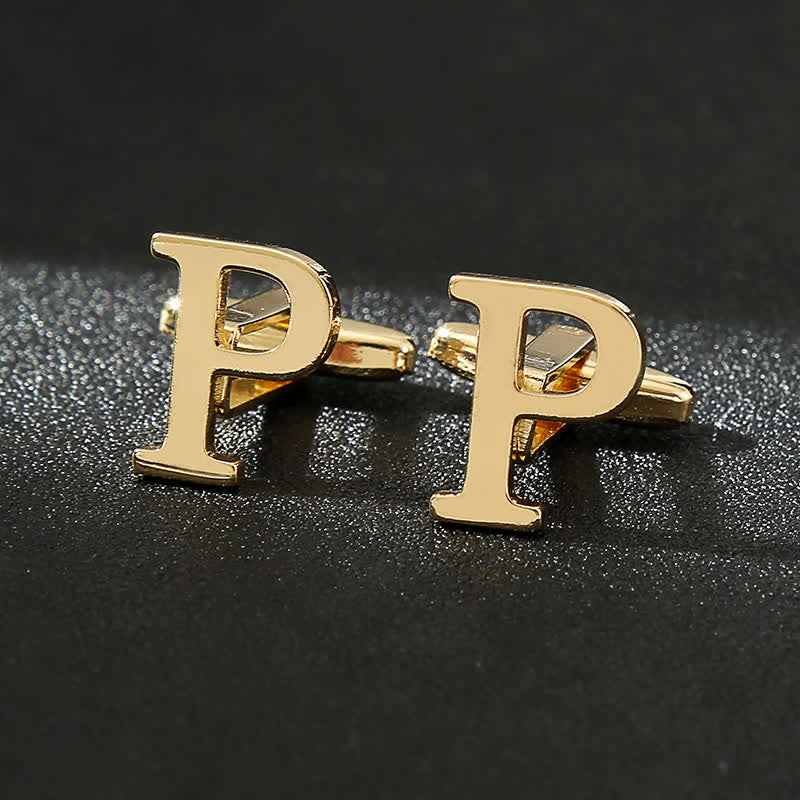 Gemelli da uomo placcati in oro con iniziale e 26 lettere dell'alfabeto. - P - image 16