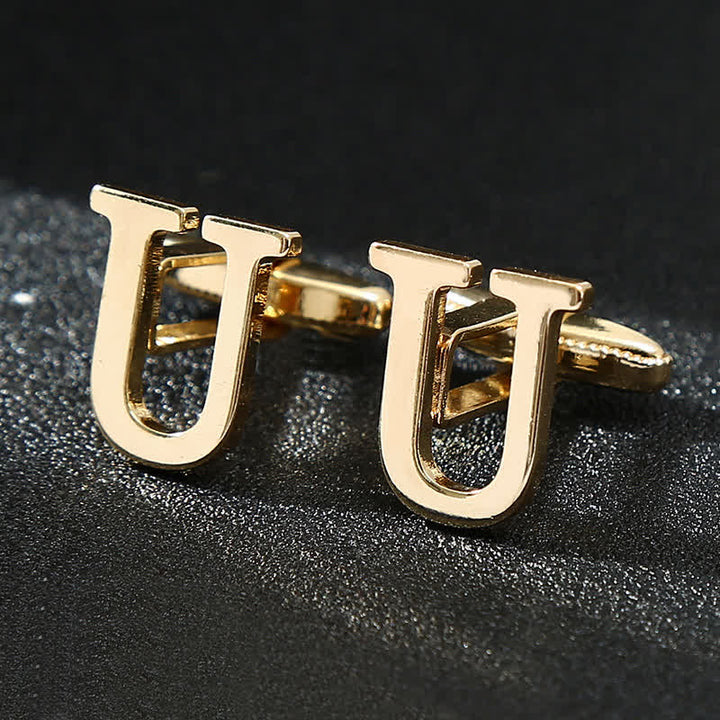 Gemelli da uomo placcati in oro con iniziale e 26 lettere dell'alfabeto.