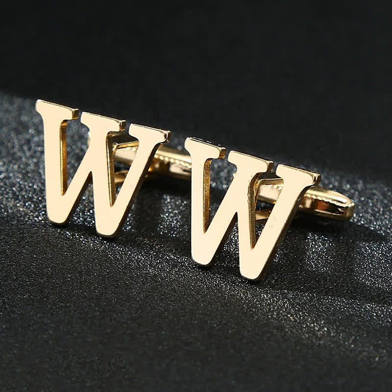 Gemelli da uomo placcati in oro con iniziale e 26 lettere dell'alfabeto. - W - image 23